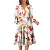 Women's V-Neck Flowing Layered Bohemian Long Sleeve Floral Print Dress