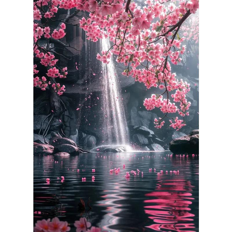 Pink City Asian Travel Japanese Cherry Blossoms At Mount Fuji Poster Light Prints Canvas Painting Wall Pictures Home Room Decor