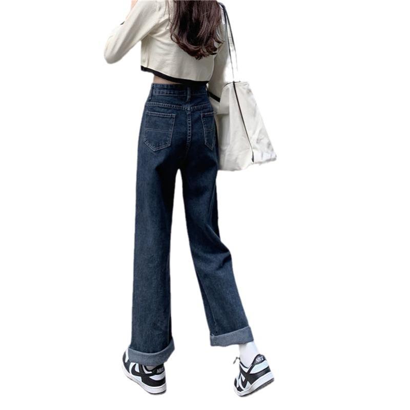 High Waist and Thin Wide Leg Jeans Women's Autumn and Winter Large Size Fat Mm Retro Straight Loose Mopping Dad Pants