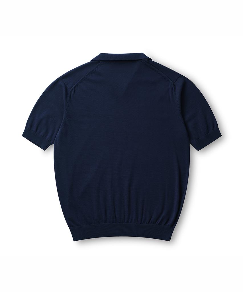 EDWARDMAX Navy V-Neck Collar Short Sleeve Knit 90% Cotton Cool Knit
