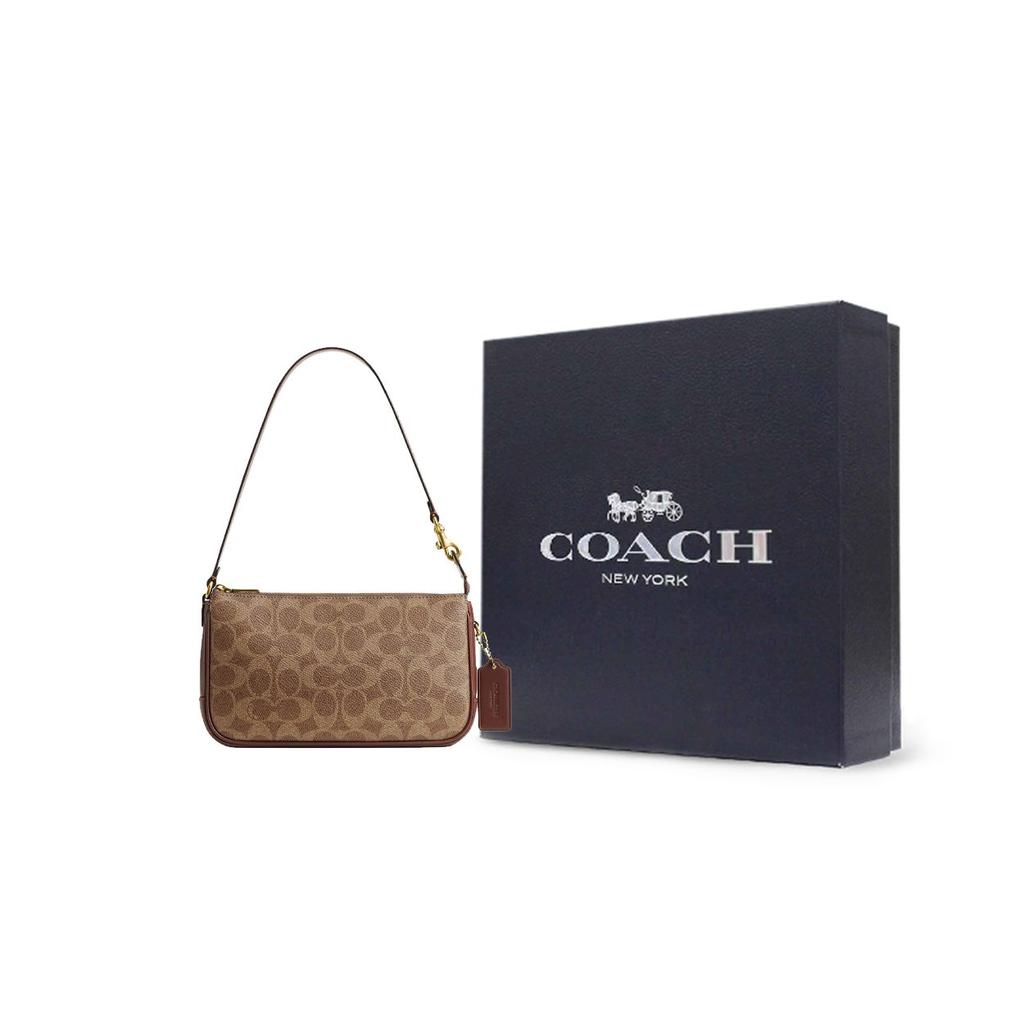 Coach Plaza 21 Brass Metal Hardware Faux Leather And Cowhide Leather Handheld Shoulder Bag Small Women Handbags Brown CCC42-B4N4