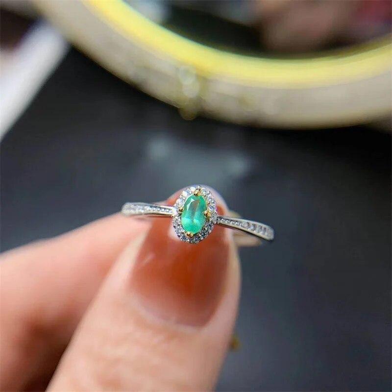 

Pure 925 Sterling Silver Ring for Women Natural Gemstone Emerald with Certificate