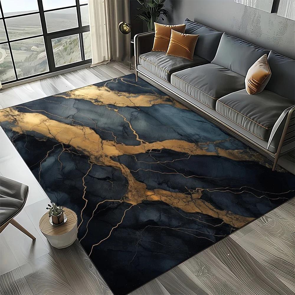 2025 New Style Black White Gold Marble Fashion 3D Carpet Rug for Living Room Bedroom Home Sofa Decoration,Kid Non-slip Floor Mat
