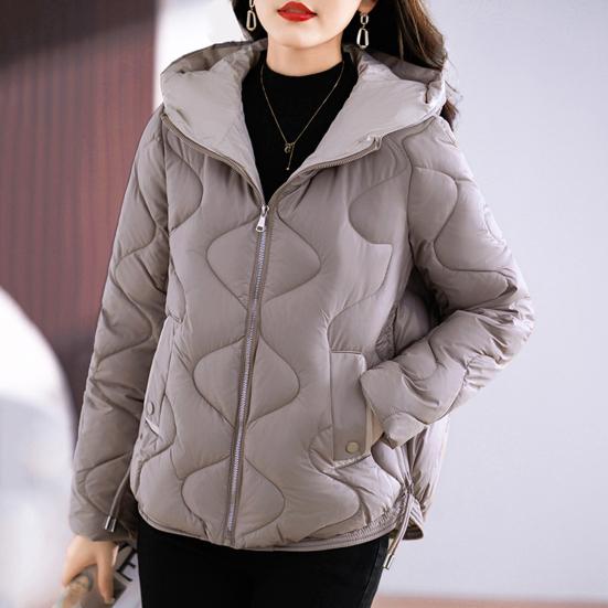 Lady Winter Down Coat Padded Windproof Hooded Long Sleeves Loose Thickened with Pockets Solid Color Neck Protection Zip-up Outdoor Cotton Coat