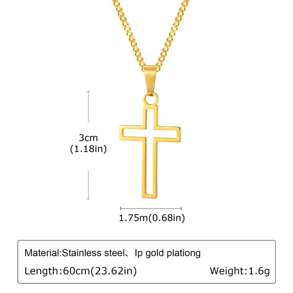 Men's Stylish Gold Color Necklace, Stainless Steel Geometric Cross Pendant Necklace, Vintage Fashion Jewelry Gift To Father