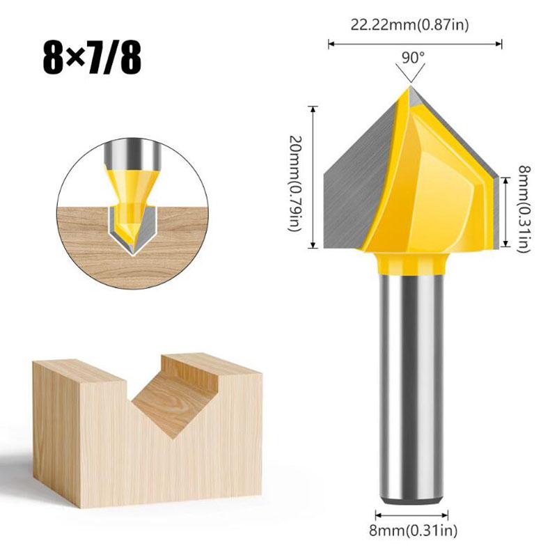 8mm Shank 90 Degree V Groove Template V-Groove V Grooving Router Bit Cleaning Flush Trim Corner Round Cove Box Bits Tools