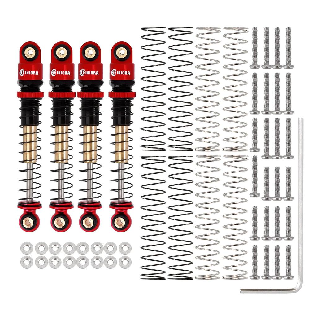 INJORA RC Shocks, 43mm Aluminum Threaded Teleshocks, Scx24 AXI90081 Deadbolts for 1/24 Crawler Cars, 4 Pieces (Red)