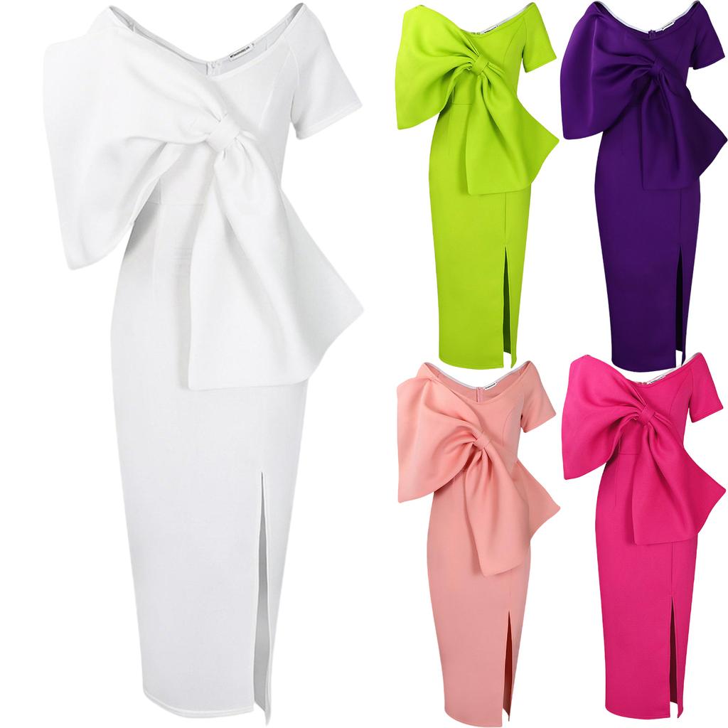 Sexy High Bow Slit Dress Bodycon Skirt