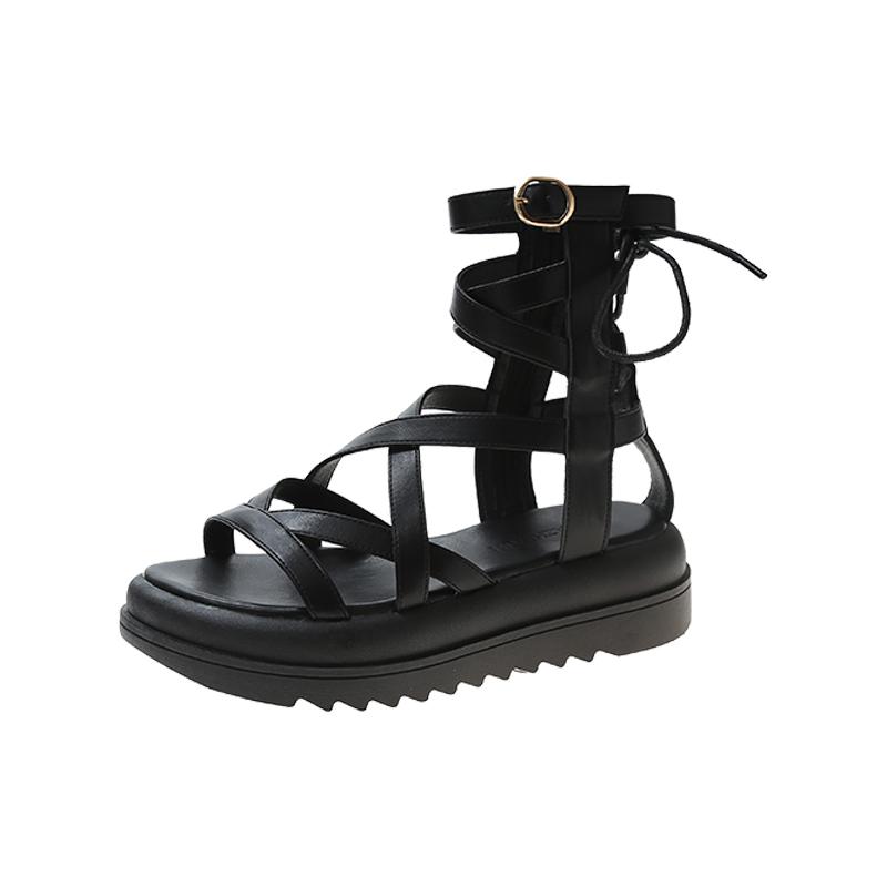 Sexy High Top  Strap Sandals Women Summer Fashion Hollow Zip Design Open Toe Roman Gladiator Thick-soled Platform Sandals