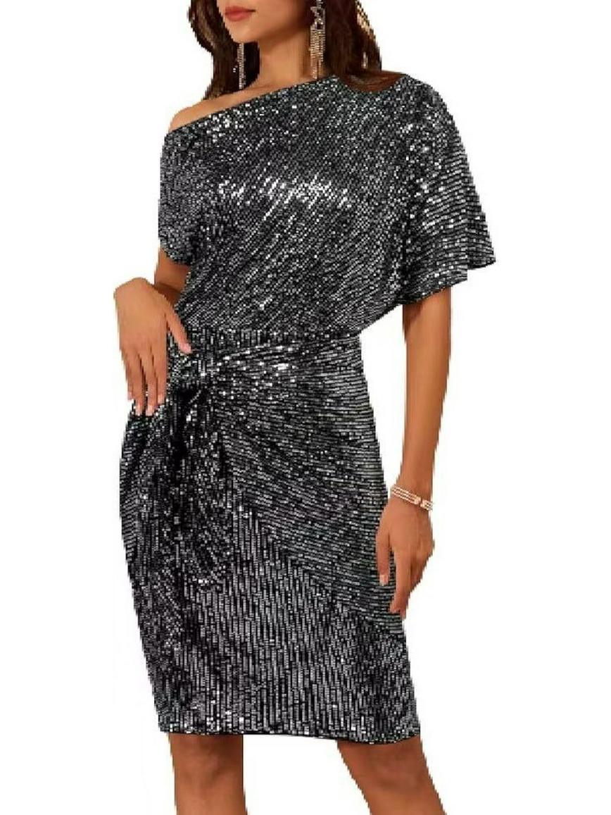 2025 Sequin Off-Shoulder Women s Party Dress - European & American Style XL