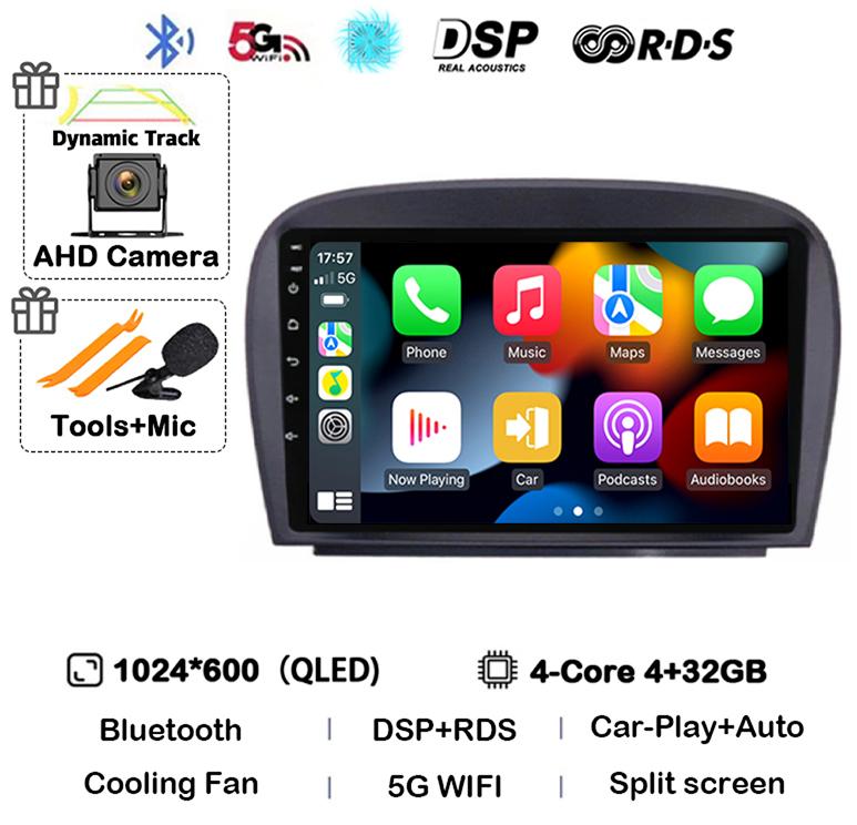 Android 14 Carplay Car Radio For Mercedes Benz SL R230 SL350 SL500 SL55 SL600 SL65 2001-2007 Multimedia Video Player GPS Stereo