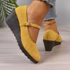 Fashion Round Toe Suede Slip Strap Single Shoes Autumn New Platform Anti-Slip Wear-Resistant Mid-heel Wedge Shoes