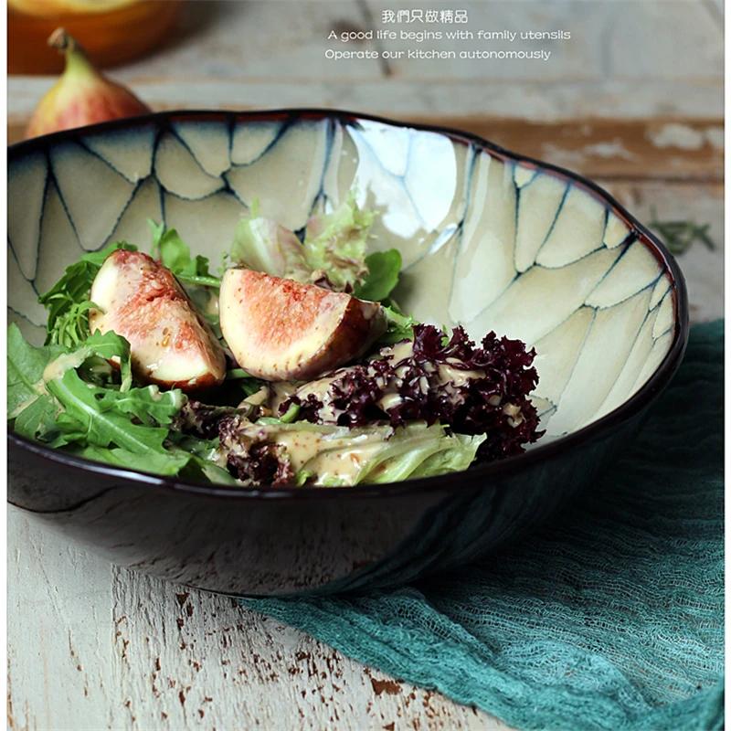 Japanese Ceramic Noodle Soup Bowl Large Vegetable Plate Underglaze Color Lamian Noodles  Classic Fission Pattern Bowl Tray