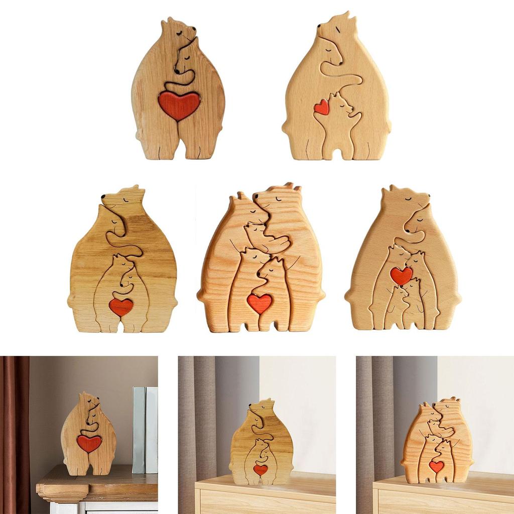 Wooden Bear Family Art Puzzle Wooden Bear Sculptures for Christmas