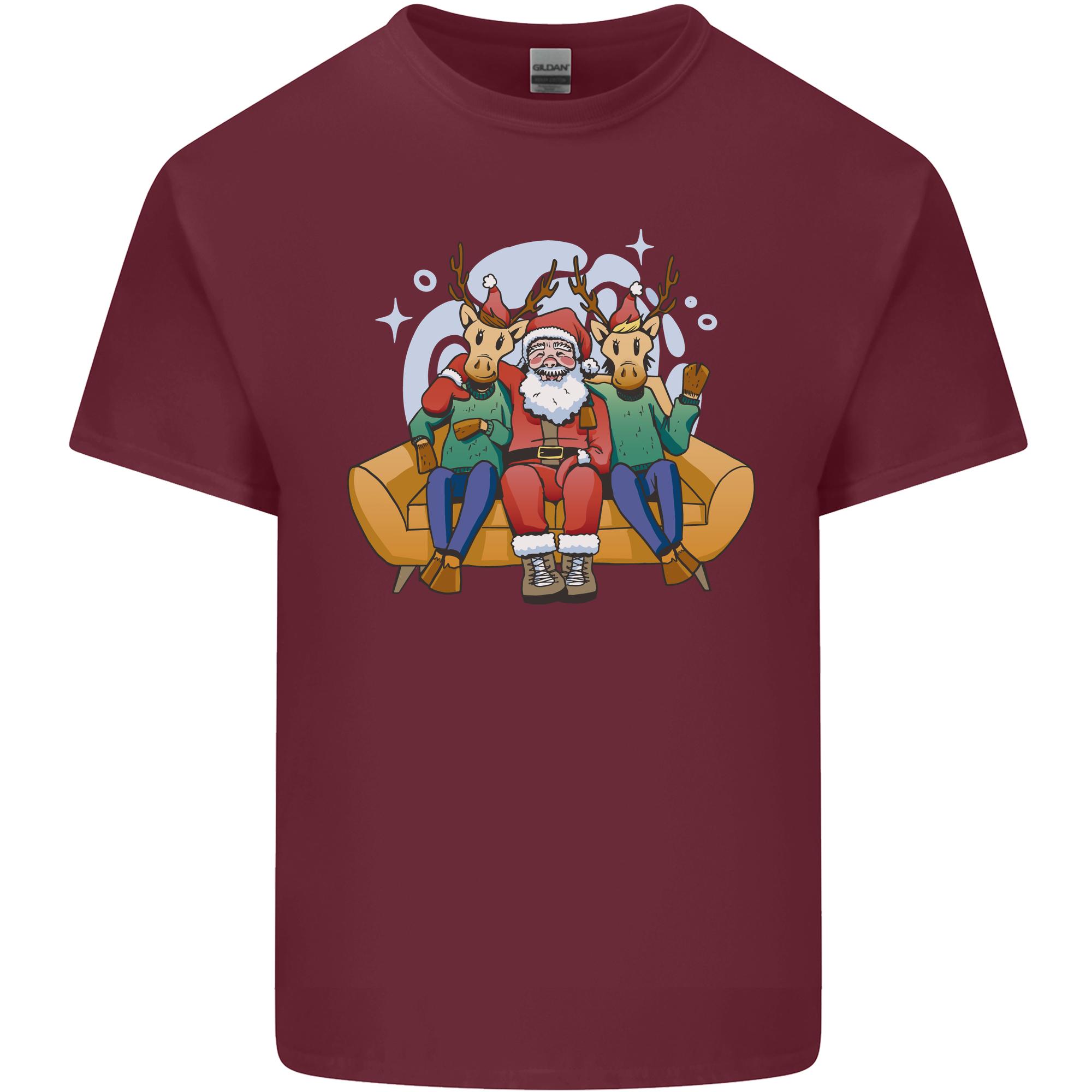 Santa Claus Chilling With Reindeers Christmas Xmas Unisexs Light Cotton TShirt S
