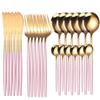 Luxunry 24Pcs Gold Dinnerware Flatware Set Silverware Stainless Steel Dinenr Knife Fork Coffee Spoon Home Tableware Cutlery Set