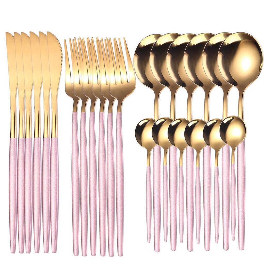 Luxunry 24Pcs Gold Dinnerware Flatware Set Silverware Stainless Steel Dinenr Knife Fork Coffee Spoon Home Tableware Cutlery Set
