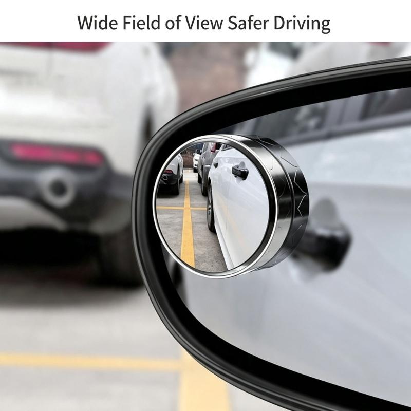 Round Side Mirror Blind Area Mirror Pair, 360 Adjustable Suction Cup Add-On for Rearview Parking and Curbside Checks, Easy To Install