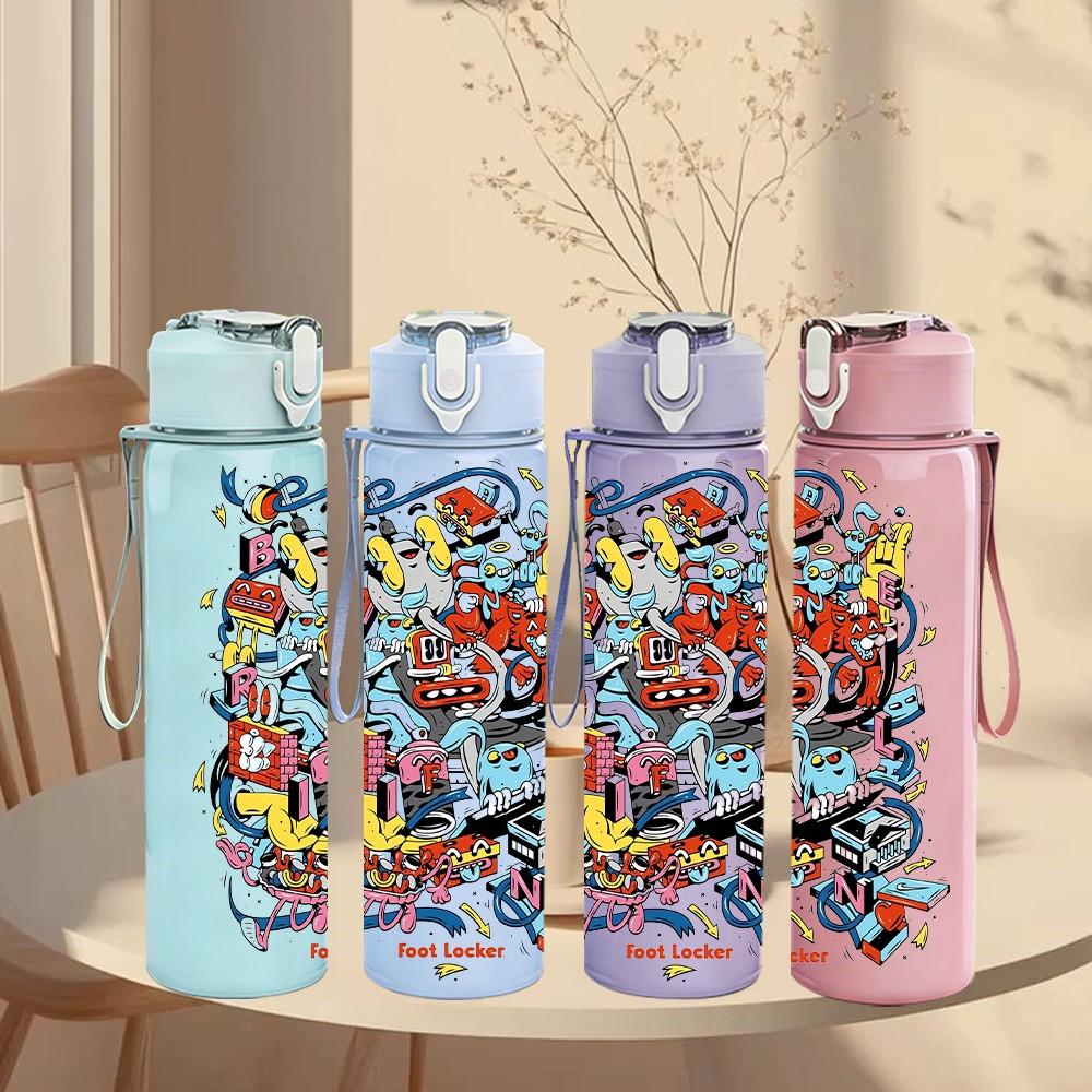 1PC Abstract Street Graffiti Art 750ml Color Plastic Sports Water Bottle Leakproof Flip Straw Lid Suitable for Sports Office Home Use