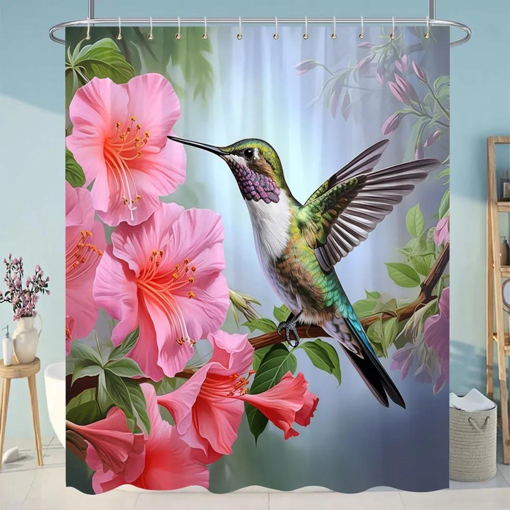 

Тропическая зелень Ботаническая занавеска для душа Цветочная бабочка Моющаяся подвесная занавеска для ванной комнаты Душ и декор для ванны с крючками 180x200cm-70x78in