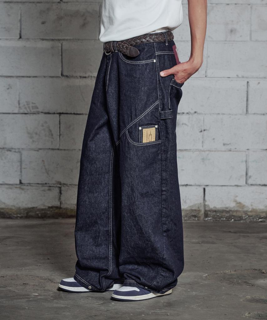 Lujeoseukeulleob Weite Bootcut Jeans Indigoblau