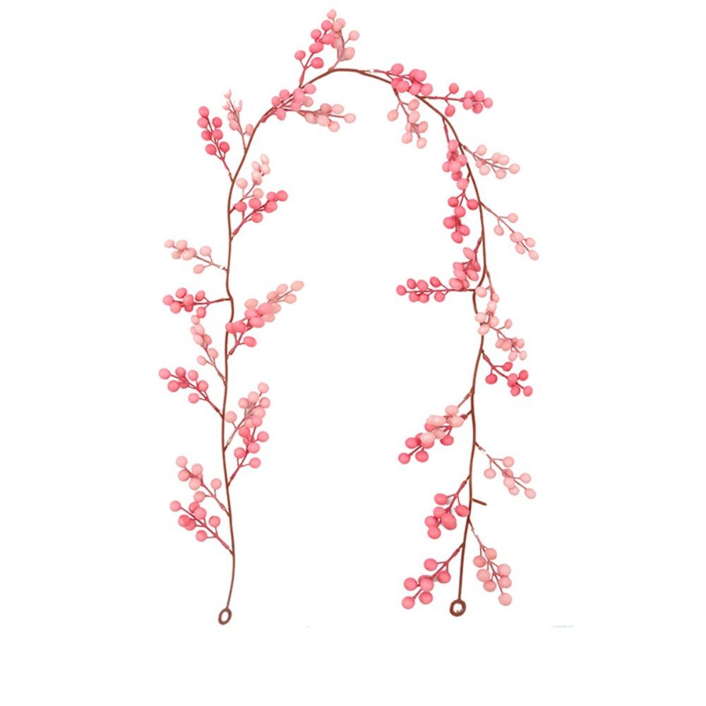 Green Leaves Christmas Pink Berries Wreath DIY Simulation Plants New Year