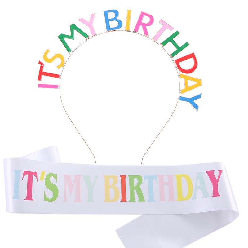 Colorful 'It's My Birthday' Headband & Birthday Girl Sash Set