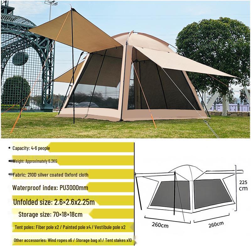 Four Seasons Rainproof Camping Tent: Mesh Anti-Mosquito Sunshade for Outdoor and Beach Use