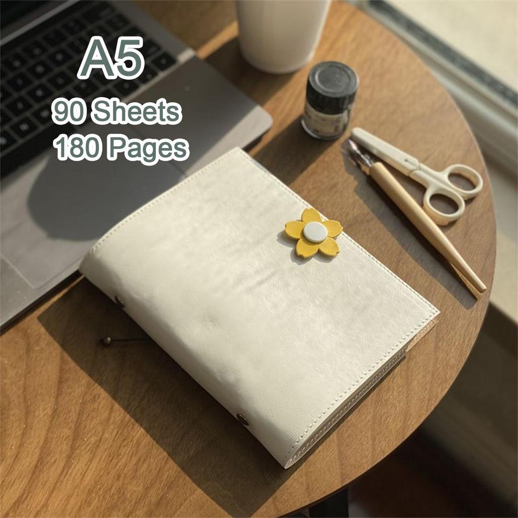 A5 travel diary, girls' leather notebook, student notebook, memo, 90 sheets, 180 pages, replaceable inner pages