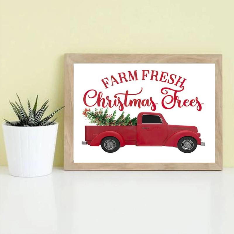 Wesołych Świąt Skarpetka Ciężarówka Samochód Grafika Ścienna Obraz na Płótnie, Nordyckie Plakaty i Druki, Wystrój Domu Salonu, 69F 0316