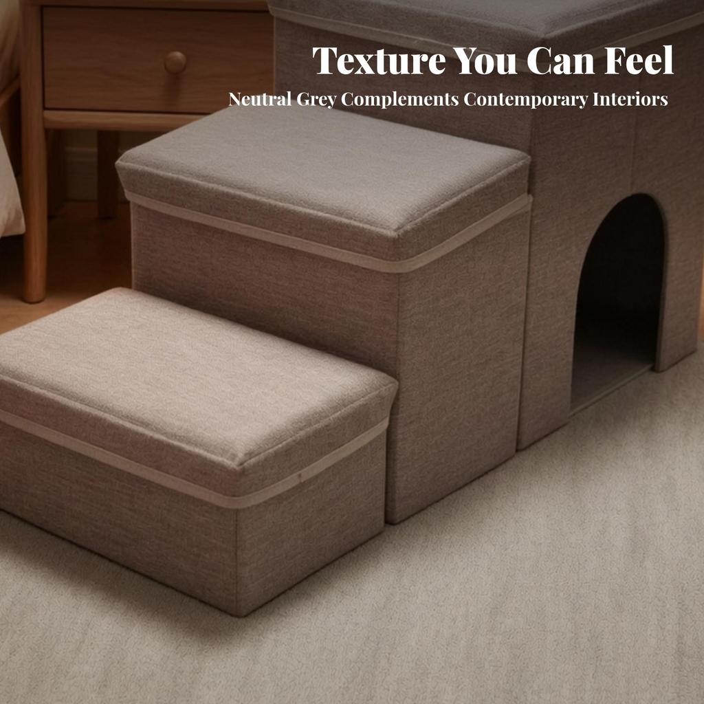 3-Step Pet Stairs Soft Steps with Den Cozy for Sofa, Living Room, Small Dogs