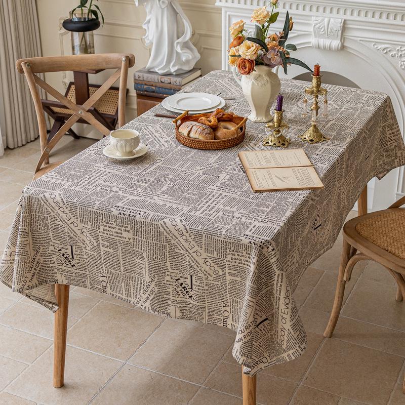 Nordic Style Blue Floral Cotton Linen Tablecloth - Retro Pastoral Design for Dining or Photo Background