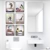 Funny Animals Elephant Giraffe Penguin Playing On Toilet Wall Art Poster Canvas Painting for Bathroom Toilet Nordic Decor Pictur