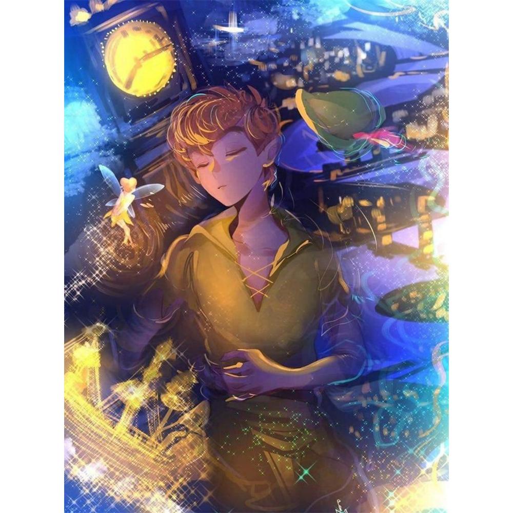 Disney Diamond Painting Peter Pan and Tinker Bell Dreamy Illustration Cute Cartoon Cross Stitch Set 5D DIY Home Decor Round 20x30cm