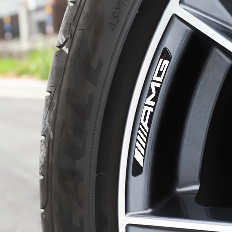 WUGL8 4Pcs Wheel Hub Stickers Wheel Rims Aluminium Decoration Strips For Mercedes Benz AMG GLC GLA GLB GLE GLS CLA W204 W205 W169 W176