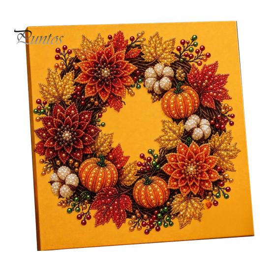 Funkelnde Herbstornamente Kürbis Kunst-Kit mit Kunstperlen, Herbstkranz Malerei Ernte Handgemachtes Bastelgeschenk 3D Perlen-Kit für Erwachsene Anfänger, Zuhause