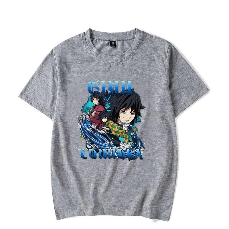 Tomioka Giyuu Anime New Men's Summer Short-sleeved T-shirt Harajuku 100% Cotton Casual T-shirt Fun Short-sleeved