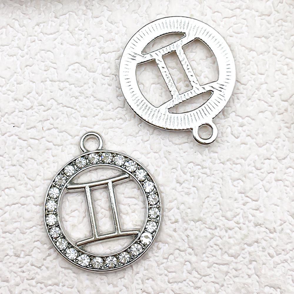 Zodiac Diamond-Studded Round Pendant Jewelry Set: Keychain, Bracelet, Necklace, Earrings