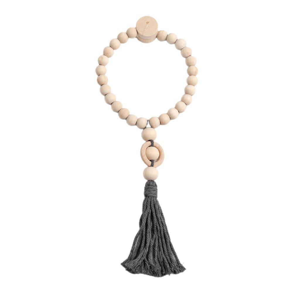 

Bohemian Style Wooden Beads Curtain Holdbacks with Tassels Curtain Tape Bedroom Decor темно серый