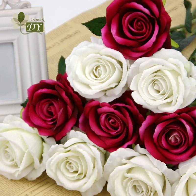 Artificial Flower Single Velvet Rose Flower for Wedding Decor