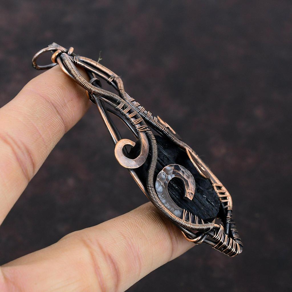 Black Tourmaline Rough Pendant Copper Wire Wrapped Pendant Handmade Pendant Copper Jewelry Gift For Her Gemstone Pendant Wire Design Jewelry