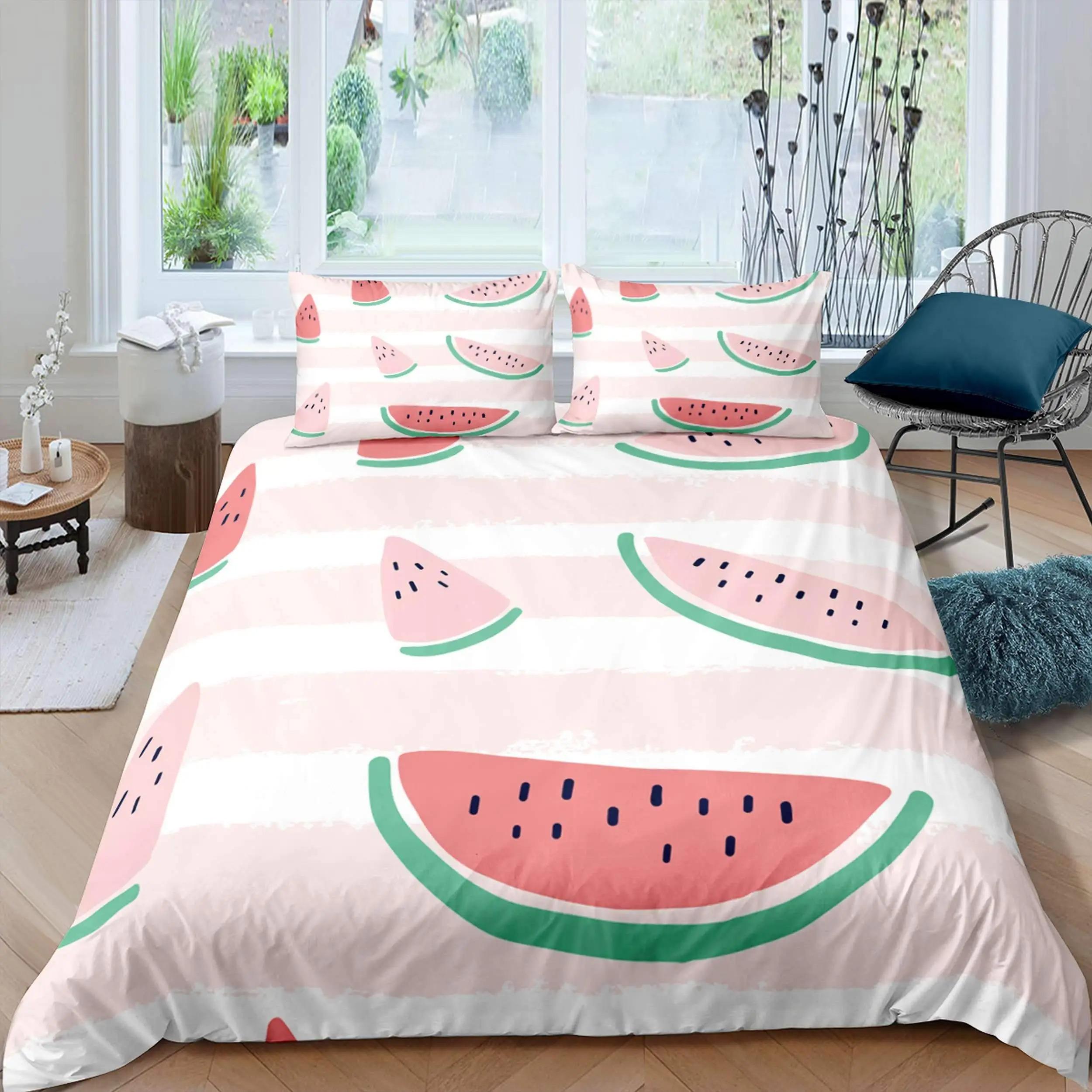 

Comforter 3D Print Watermelon Summer Black And Green Stripes Fruit Bedding Set Girly Watercolor 2-3Pcs Polyester Comforter (quilt)-EU Single(135*200cm)3pcs