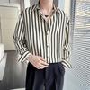 Business Casual  Spring Autumn Men's New Spliced Square Collar Button Stripe Fashion Loose Minimalist Long Sleeve Shirts