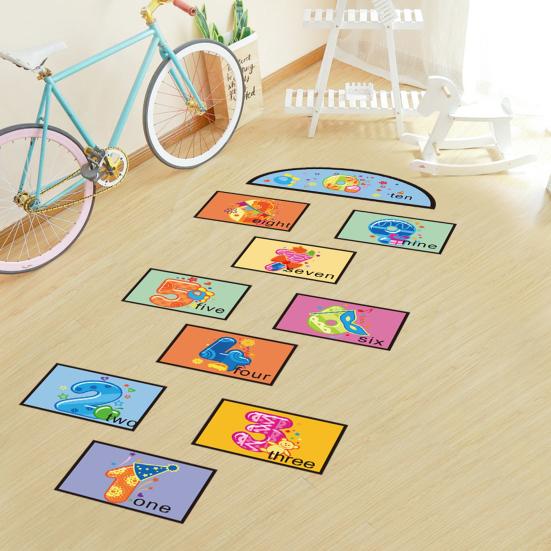 1 Set Hopscotch Game Floor Stickers Cartoon Waterproof Self-adhesive Gift Digital Jumping