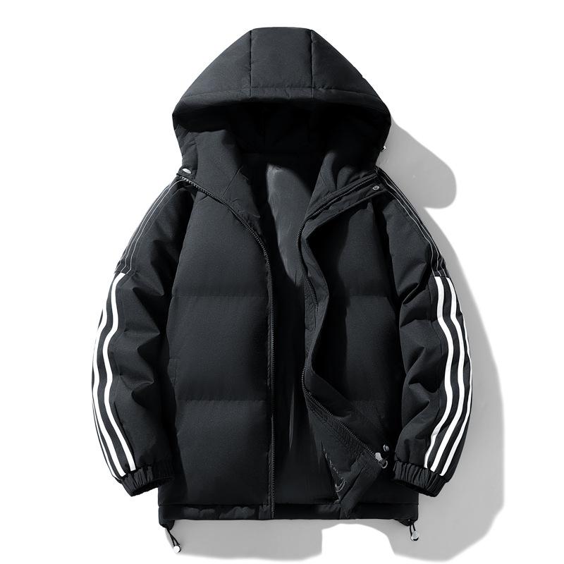 Winter Hooded Down Cotton Clothes Men's Coat Brand Loose Three Bars Cotton Clothes Thickened Warm Bread Clothes Men's Clothing