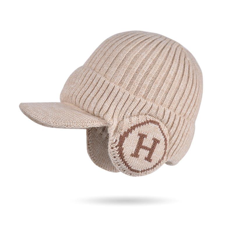 

Вязаная шапка-ушанка для мужчин с принтами букв, зимняя, теплая и ветрозащитная бежевый