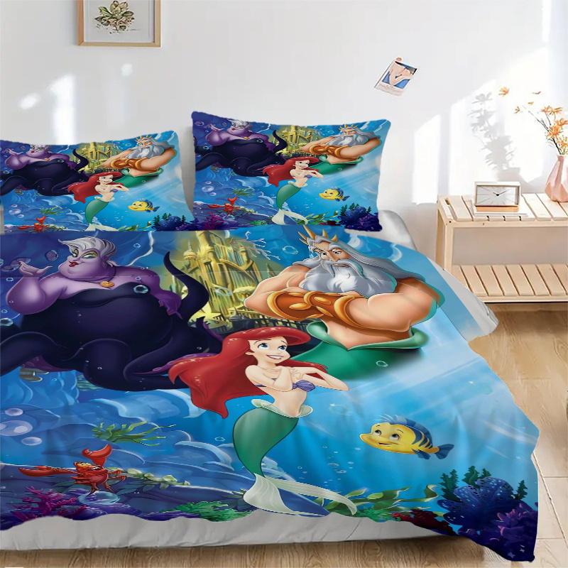 

3pcs Princess Ariel Ursula & King Triton Bedding Set 1 Soft Quilt Cover + 2 Pillowcases, Machine Washable Suitable for All Seasons S084 135x200cm