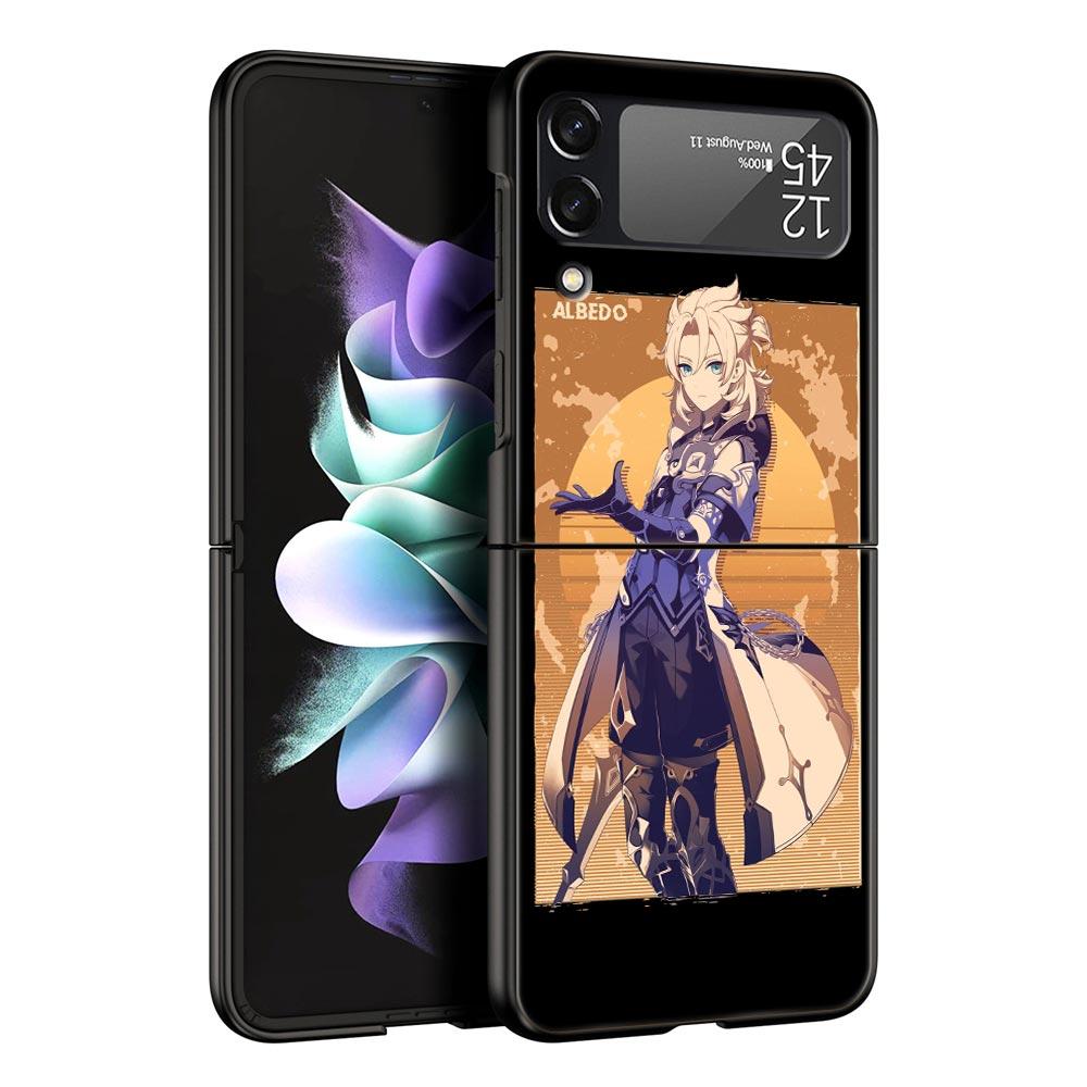 

Чехол для игрового телефона Genshin Impact для Samsung Galaxy Z Flip 3 4 5, черный, складной, жесткий, для ПК, защитный чехол Samsung Z Flip 5