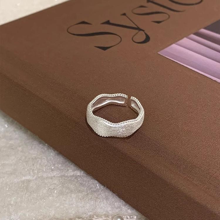 S925 Sterling Silver Brushed Bead Edge Ring for Women - Japanese & Korean Minimalist Design