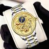 Gold Skeleton Automatic Mechanical Watch for Men Stainless Steel Moon Phase Luminous Diamond Hollow Watch